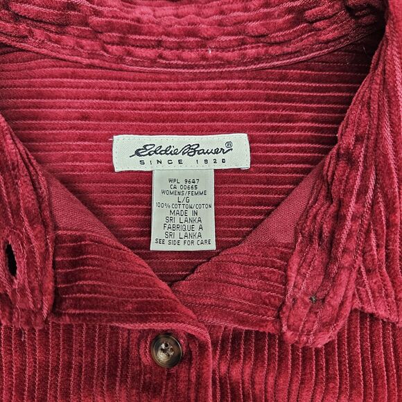 Eddie Bauer Mens Red Corduroy Button Down Shirt Size Large Longsleeve Cotton - Picture 7 of 8